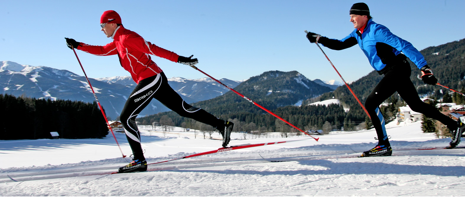 Langlaufen im Langlaufmekka Ramsau am Dachstein in der Steiermark in Österreich